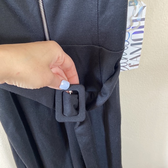 New Black Zip front Jumpsuit Sleeveless Tight Body Con Belted Medium Juniors - Picture 5 of 10